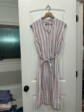 LOFT Sleeveless Striped Midi Dress in Pink & Blue